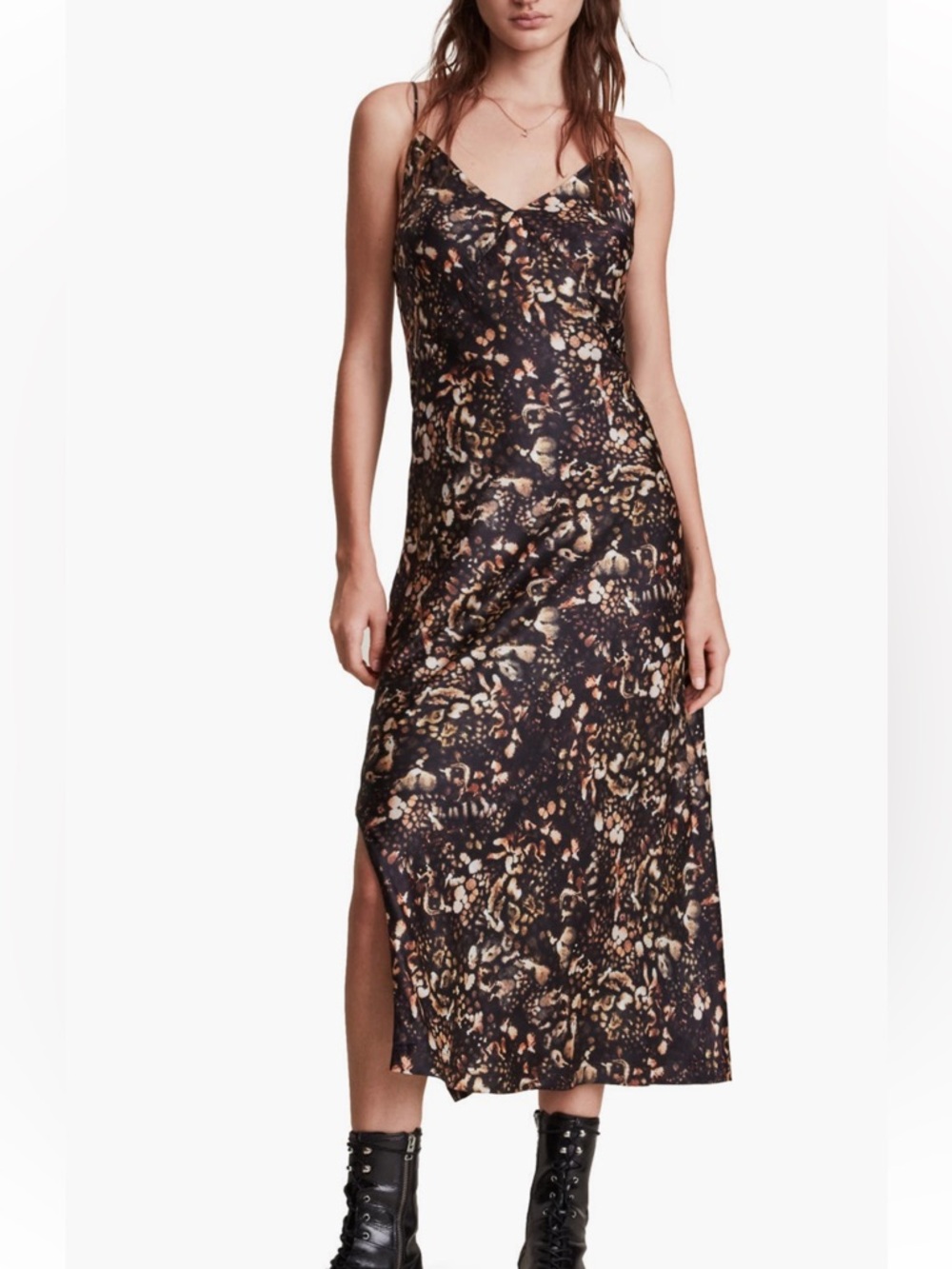 AllSaints Melody Kettu Abstract Print Slip Dress — US 6